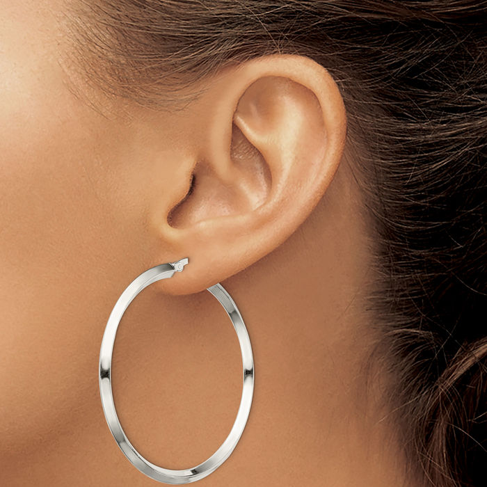 925 Sterling Silver Knife Edge Round Large Hoop Earrings