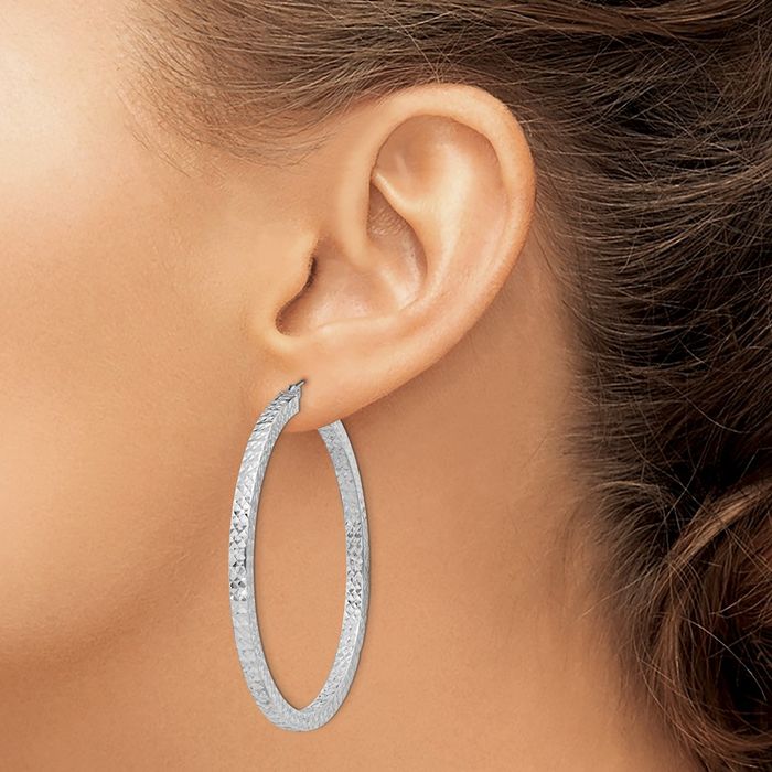 925 Sterling Silver Square Tube Round Large Hoop Earrings