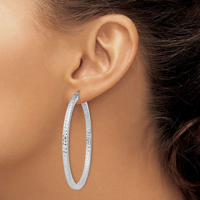 925 Sterling Silver Square Tube Round Large Hoop Earrings