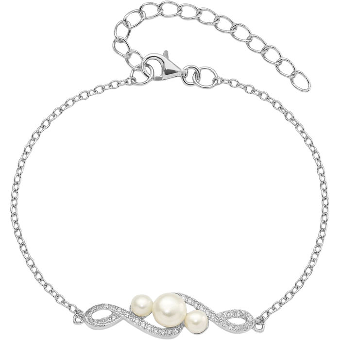 925 Sterling Silver 4 7mm White Button Freshwater Cultured Pearl Cubic Zirconia CZ Chain Bracelet