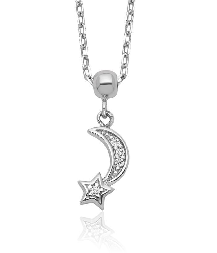 925 Sterling Silver 4 Stone Crescent Moon Star Cubic Zirconia CZ Chain Necklace Celestial Jewelry