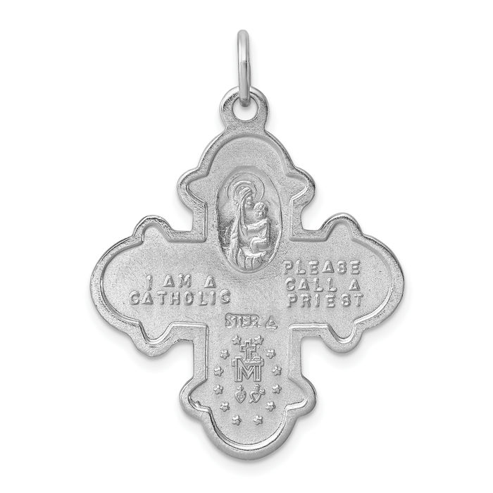 925 Sterling Silver Four Way Holy Cross Religious Medal Necklace Christian Pendant Scapular Charm