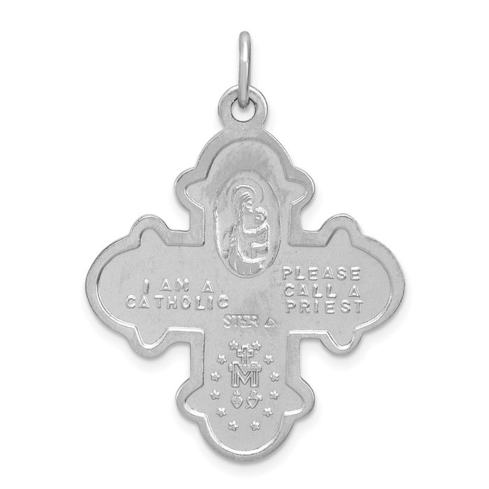 925 Sterling Silver Four Way Holy Cross Religious Medal Necklace Christian Pendant Scapular Charm