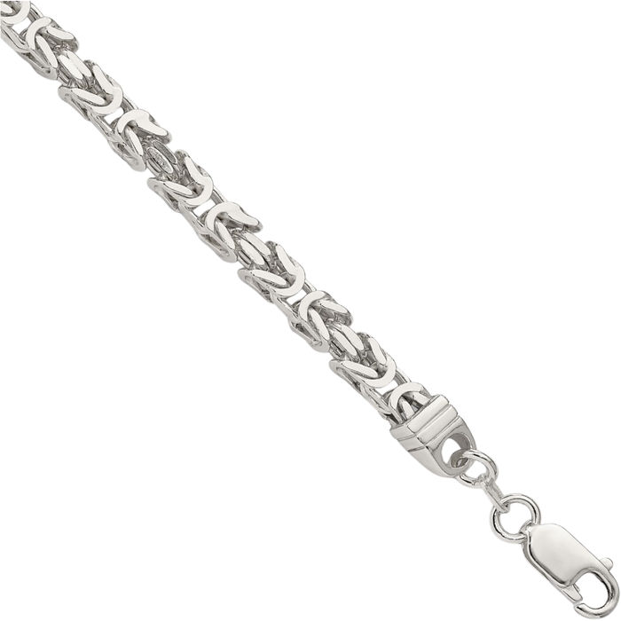 925 Sterling Silver 4.25mm Byzantine Link Chain Bracelet