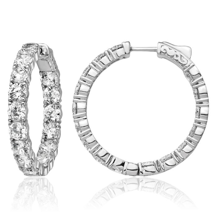 925 Sterling Silver 4.25mm Cubic Zirconia CZ Round Medium Hoop Earrings