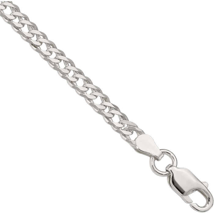 925 Sterling Silver 4.25mm 6 Side Double Curb Link Chain Bracelet