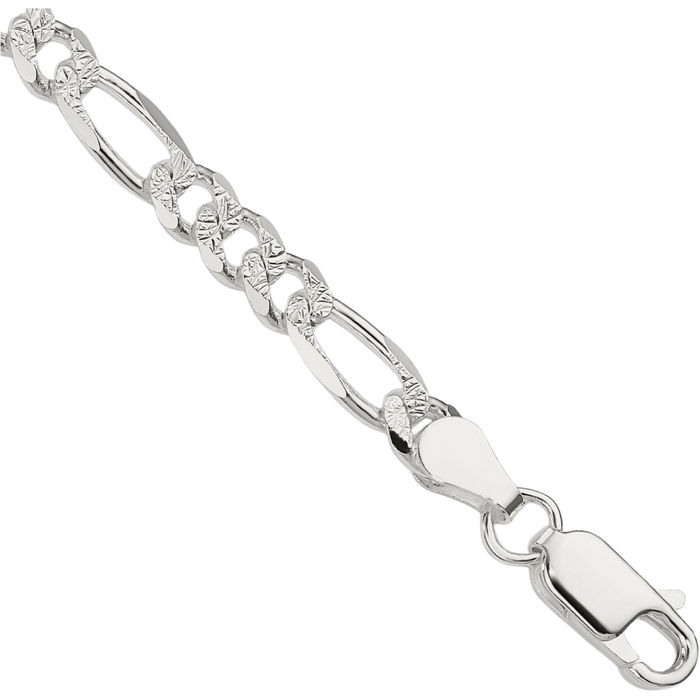 925 Sterling Silver 4.3mm Figaro Link Chain Bracelet