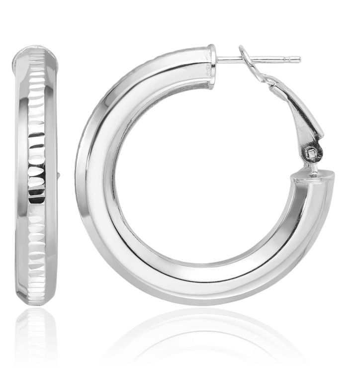 925 Sterling Silver 4.75mm Omega Clip Back Post Round Medium Hoop Earrings