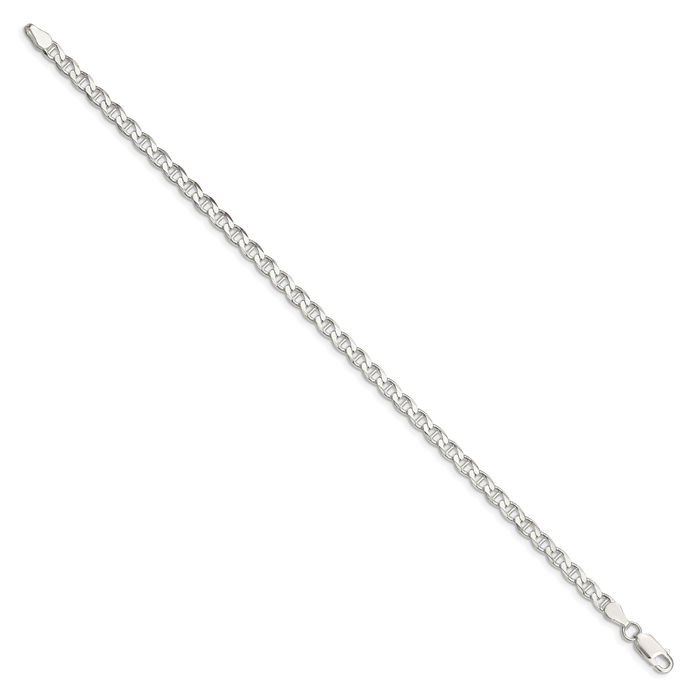 925 Sterling Silver 4mm Anchor Mariner Curb Link Chain Bracelet