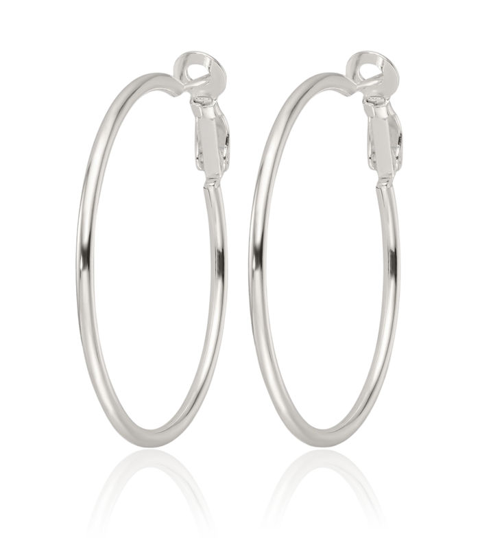 925 Sterling Silver 41x2mm Omega Clip Back Post Round Large Hoop Earrings