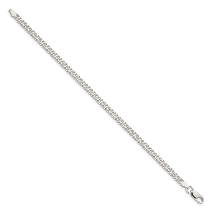 925 Sterling Silver 4.25mm 6 Side Double Curb Link Chain Bracelet