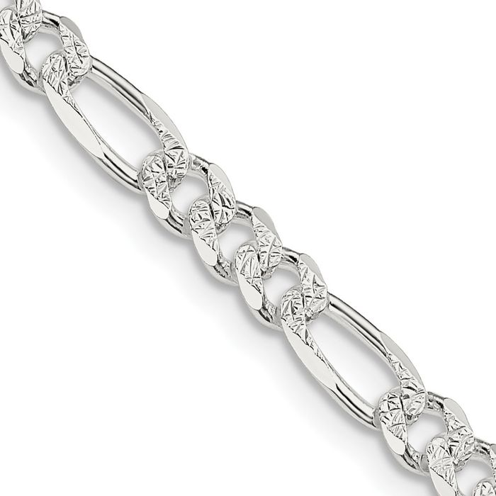 925 Sterling Silver 4.3mm Figaro Link Chain Necklace