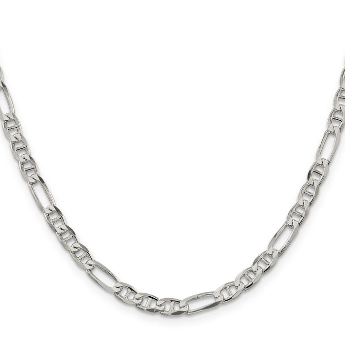 925 Sterling Silver 4.5mm Figaro Link Anchor Mariner Chain Necklace