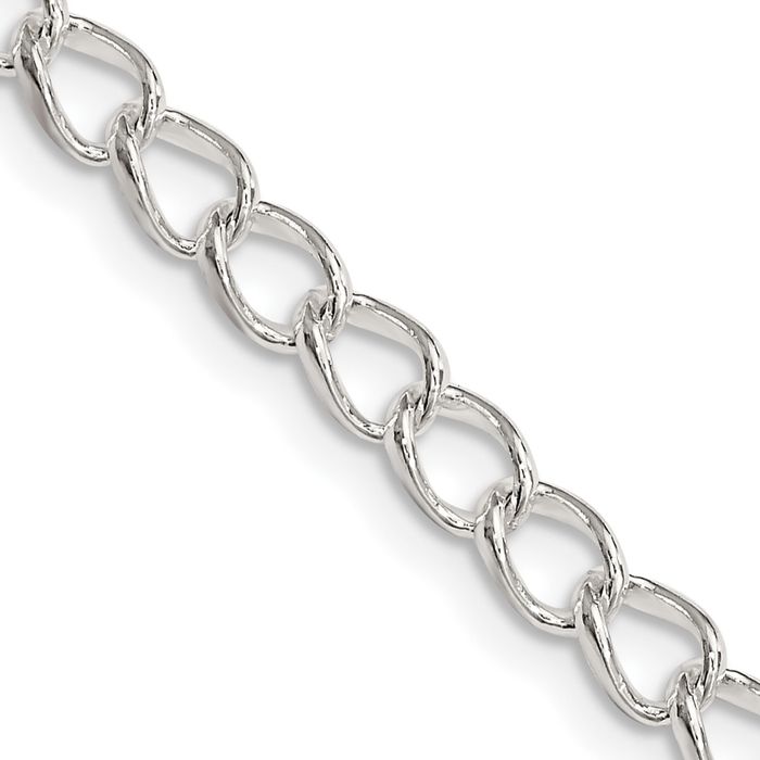 925 Sterling Silver 4.5mm Half Round Wire Curb Link Chain Necklace