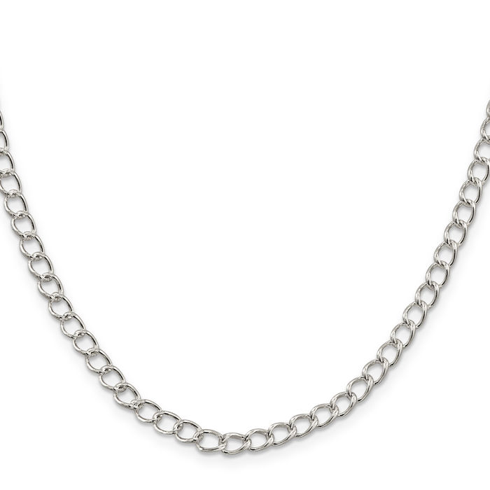 925 Sterling Silver 4.5mm Half Round Wire Curb Link Chain Necklace