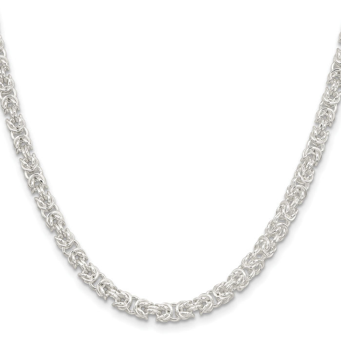 925 Sterling Silver 4.75mm Round Byzantine Link Chain Necklace