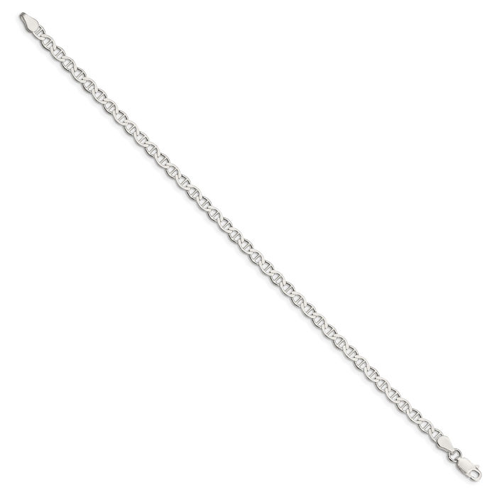 925 Sterling Silver 4mm Anchor Mariner Link Chain Bracelet