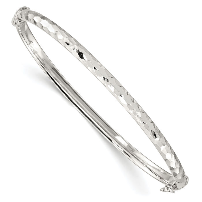 Sterling Silver high quality Ladies Oval Moondust Hinged Bangle 4.6 Grams - Gift Boxed