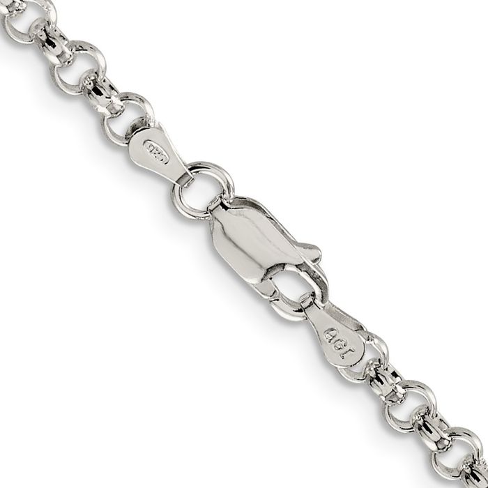 925 Sterling Silver 4mm Cable Rolo Link Chain Belcher Necklace