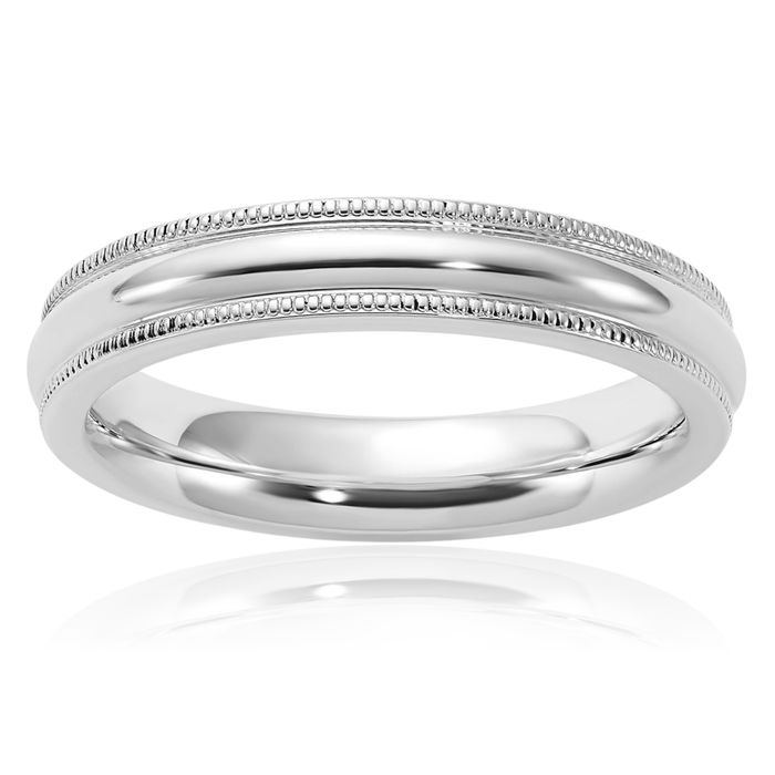 925 Sterling Silver 4mm Comfort Fit Half Round Milgrain Plain Classic Wedding Band Ring