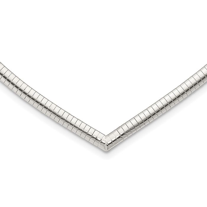 925 Sterling Silver 4mm Cubetto Omega Snake V Shaped Chain Necklace