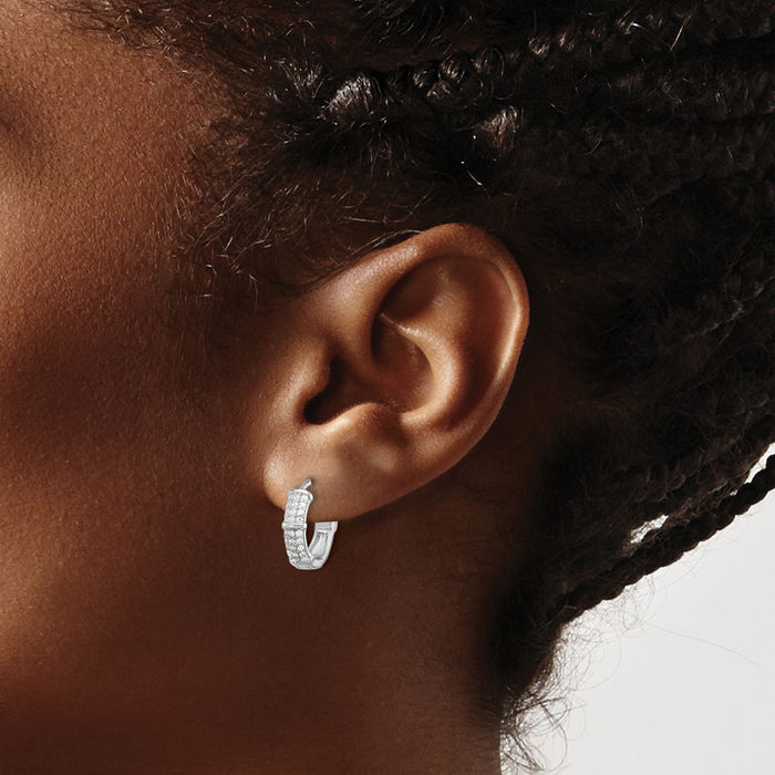 925 Sterling Silver 4mm Cubic Zirconia CZ Huggie Round Small Hoop Earrings