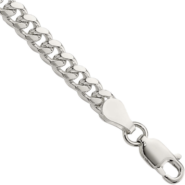 925 Sterling Silver 4mm Side Curb Link Chain Bracelet