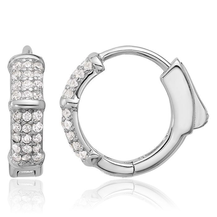 925 Sterling Silver 4mm Cubic Zirconia CZ Huggie Round Small Hoop Earrings