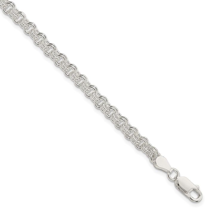 925 Sterling Silver 4mm Double Link Chain Charm Bracelet