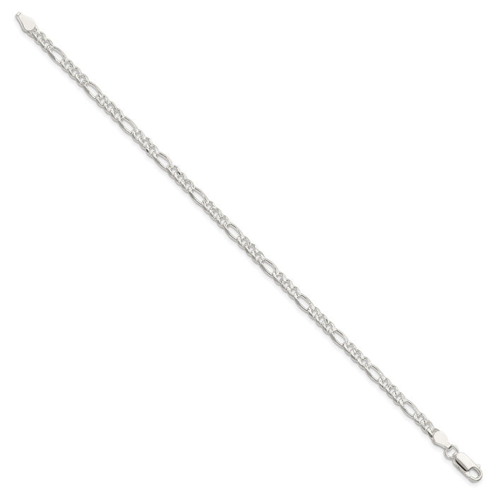 925 Sterling Silver 4mm Figaro Link Chain Bracelet