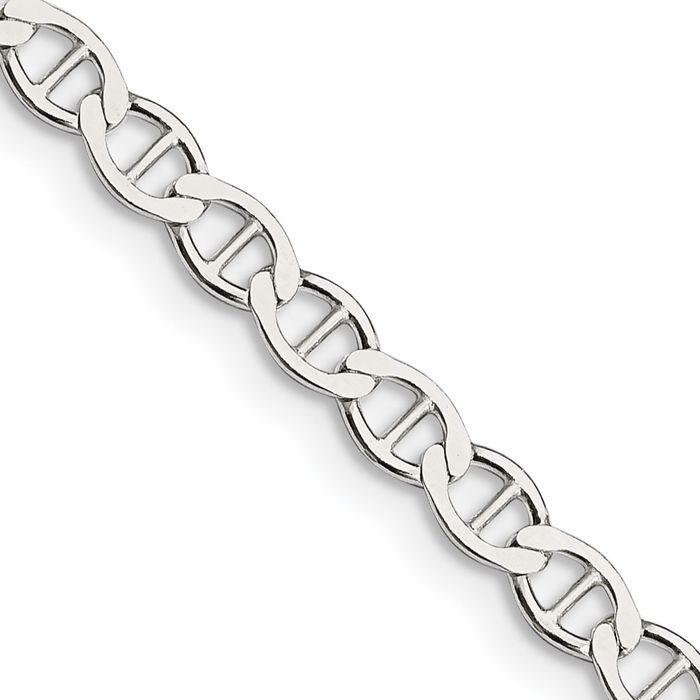 925 Sterling Silver 4mm Anchor Mariner Link Chain Necklace