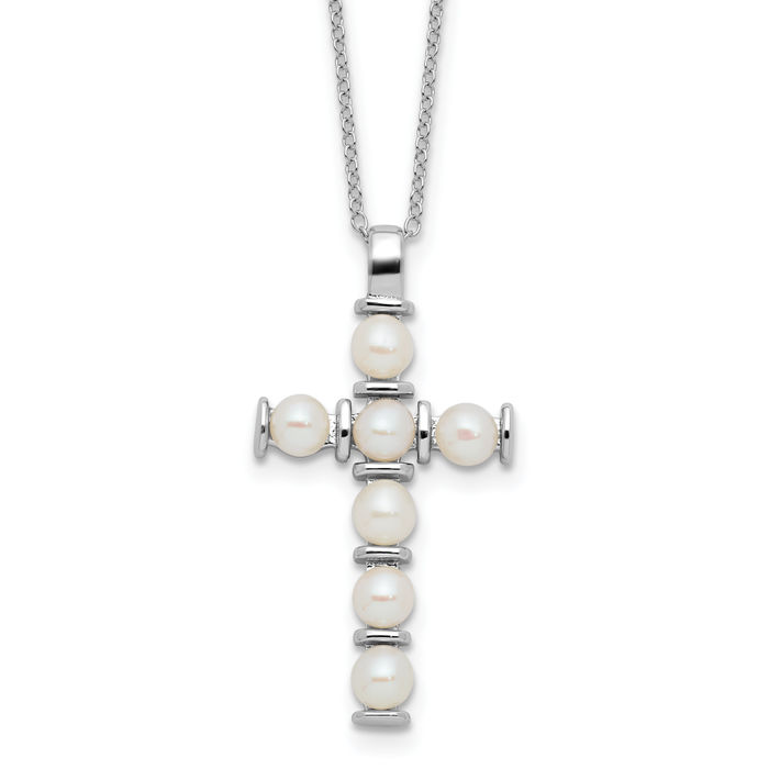 925 Sterling Silver 4mm Freshwater Cultured Pearl Cross Chain Necklace