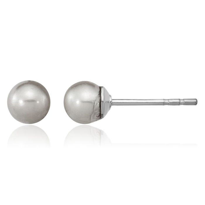 925 Sterling Silver 4mm Grey Round Freshwater Cultured Pearl Stud Earrings