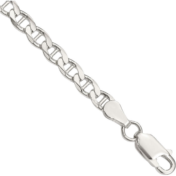 925 Sterling Silver 4mm Anchor Mariner Curb Link Chain Bracelet