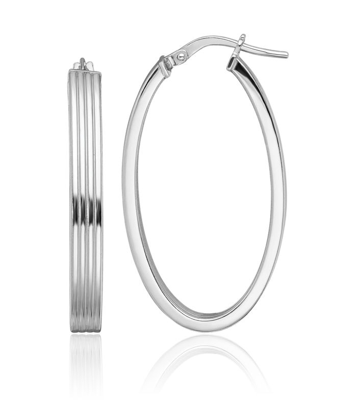 925 Sterling Silver 4mm Oval Medium Hoop Earrings