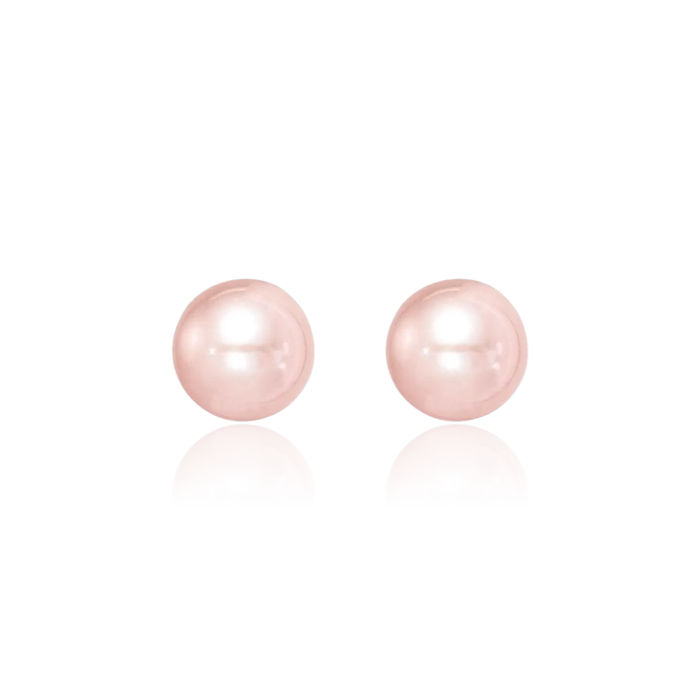 925 Sterling Silver 4mm Pink Round Freshwater Cultured Pearl Stud Earrings