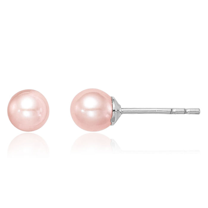 925 Sterling Silver 4mm Pink Round Freshwater Cultured Pearl Stud Earrings