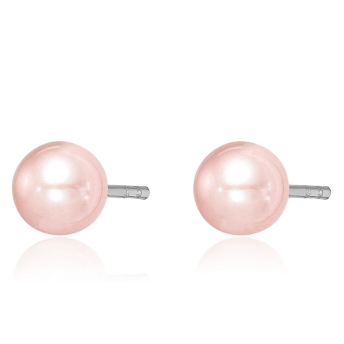 925 Sterling Silver 4mm Pink Round Freshwater Cultured Pearl Stud Earrings