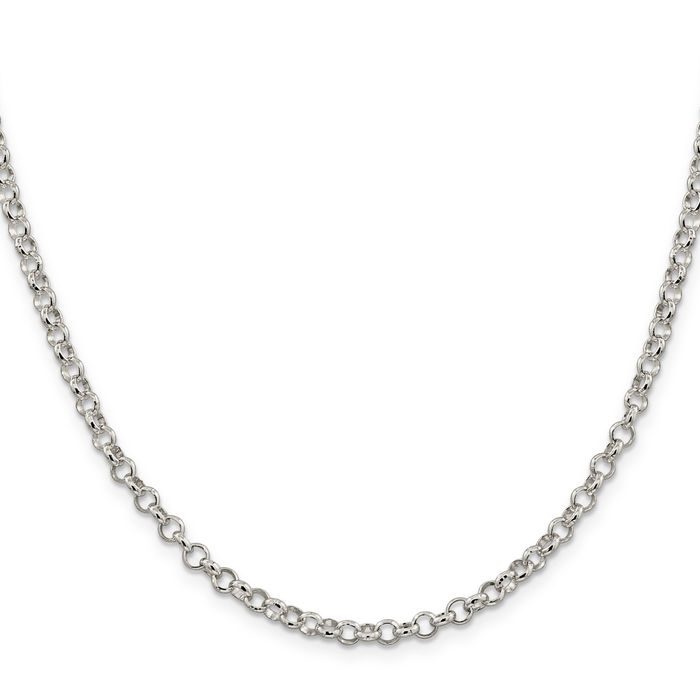 925 Sterling Silver 4mm Cable Rolo Link Chain Belcher Necklace