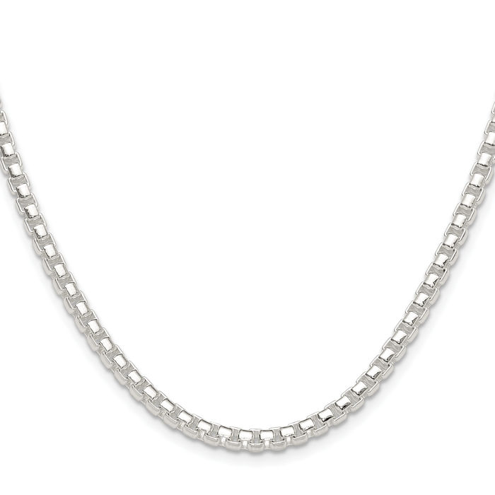 925 Sterling Silver 4mm Round Box Link Chain Necklace