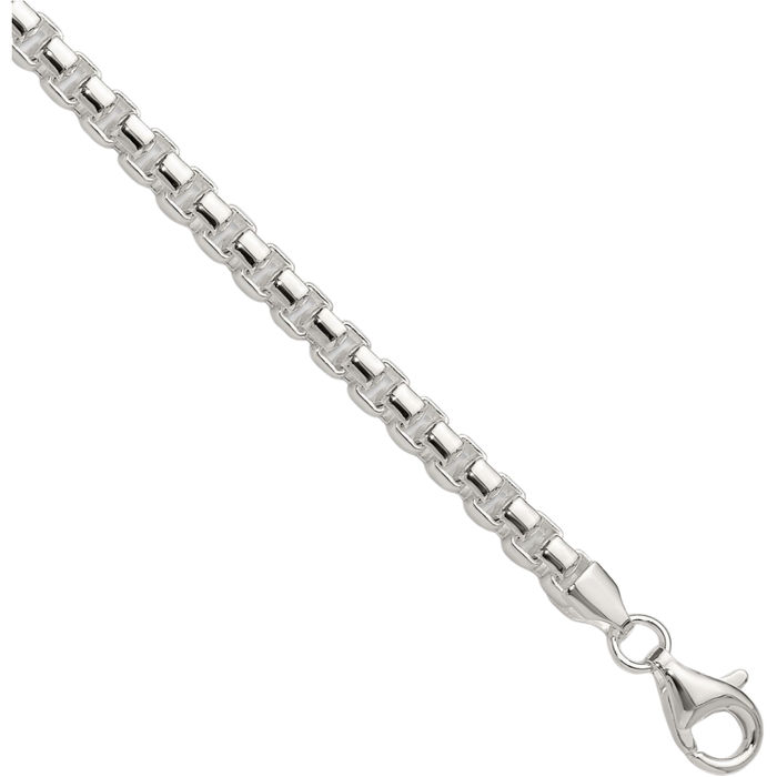 925 Sterling Silver 4mm Round Box Link Chain Bracelet