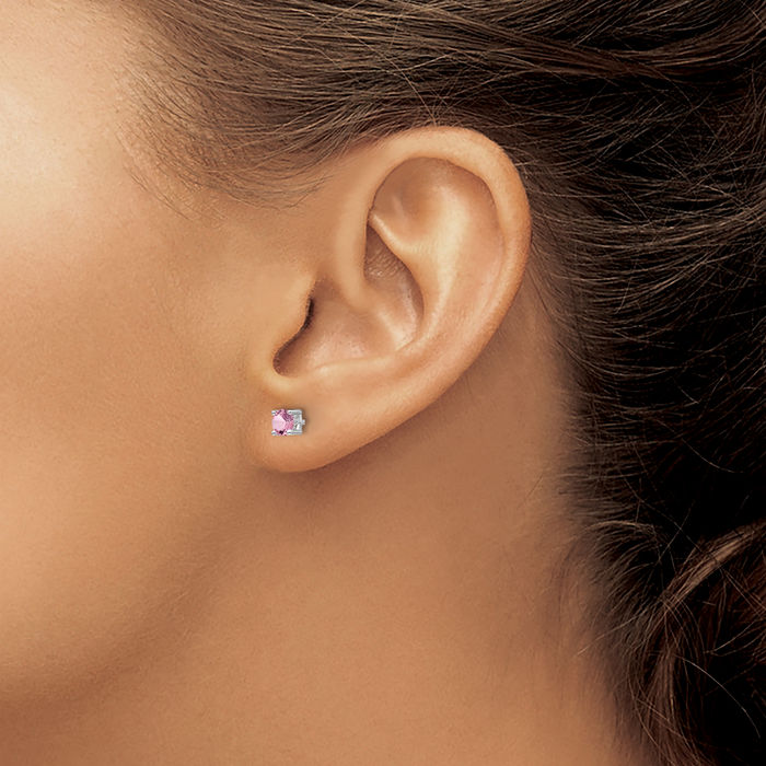 925 Sterling Silver 4mm Round Lab Pink Sapphire Stud Earrings Gemstone Post Push Back October Birthstone Jewelry