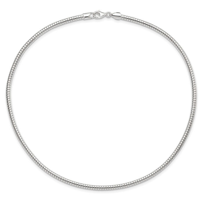 925 Sterling Silver 4mm Round Cubetto Omega Snake Chain Herringbone Necklace