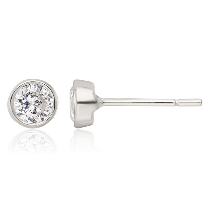 925 Sterling Silver 4mm Round Cubic Zirconia CZ Stud Earrings