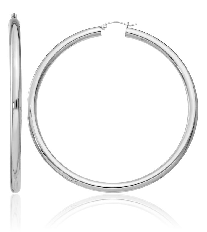 925 Sterling Silver 4mm Round Extra Large Hoop Earrings