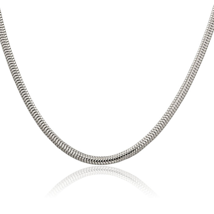 925 Sterling Silver 4mm Round Cubetto Omega Snake Chain Herringbone Necklace