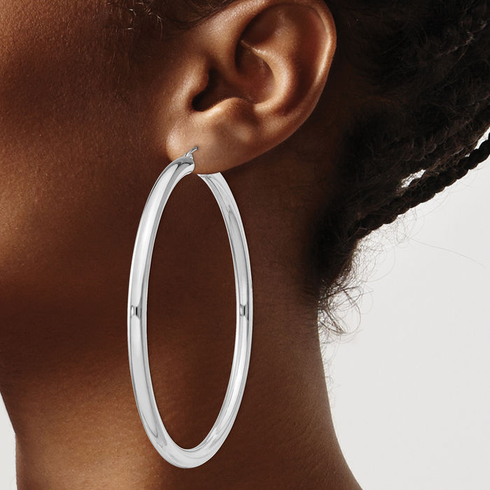 925 Sterling Silver 4mm Round Extra Large Hoop Earrings