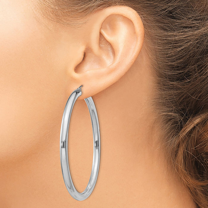 925 Sterling Silver 4mm Round Large Hoop Earrings