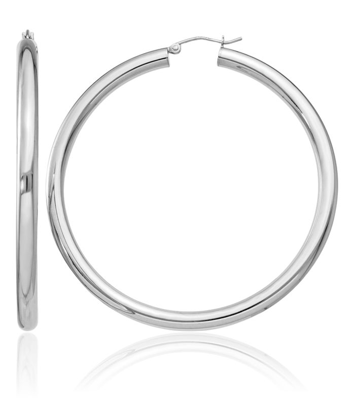925 Sterling Silver 4mm Round Large Hoop Earrings