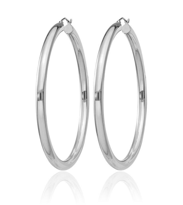 925 Sterling Silver 4mm Round Large Hoop Earrings